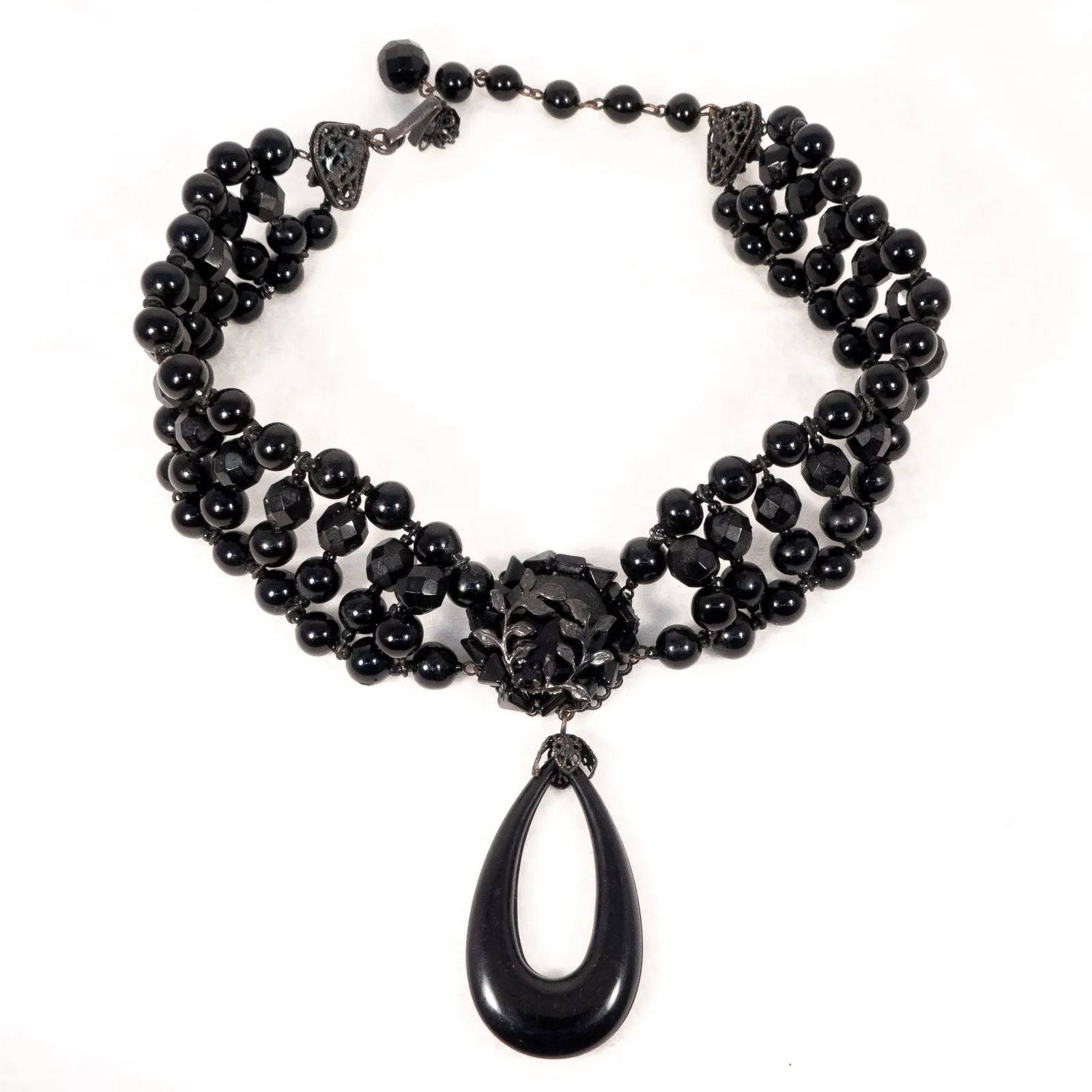 Miriam Haskell Black Drop Choker Necklace