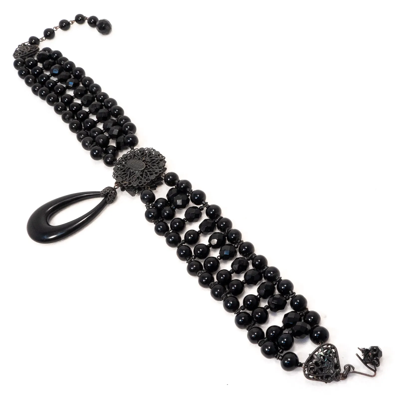 Miriam Haskell Black Drop Choker Necklace