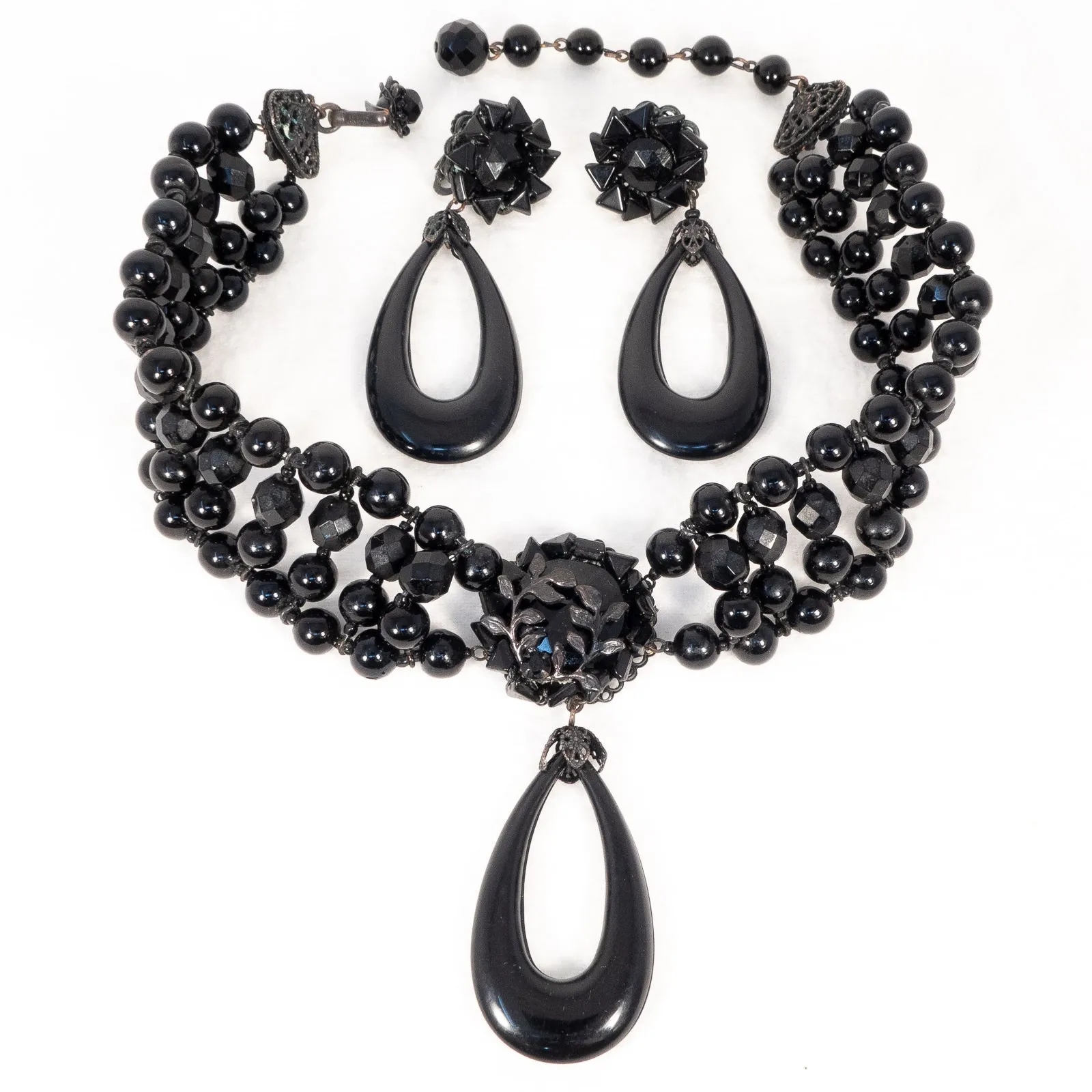 Miriam Haskell Black Drop Choker Necklace