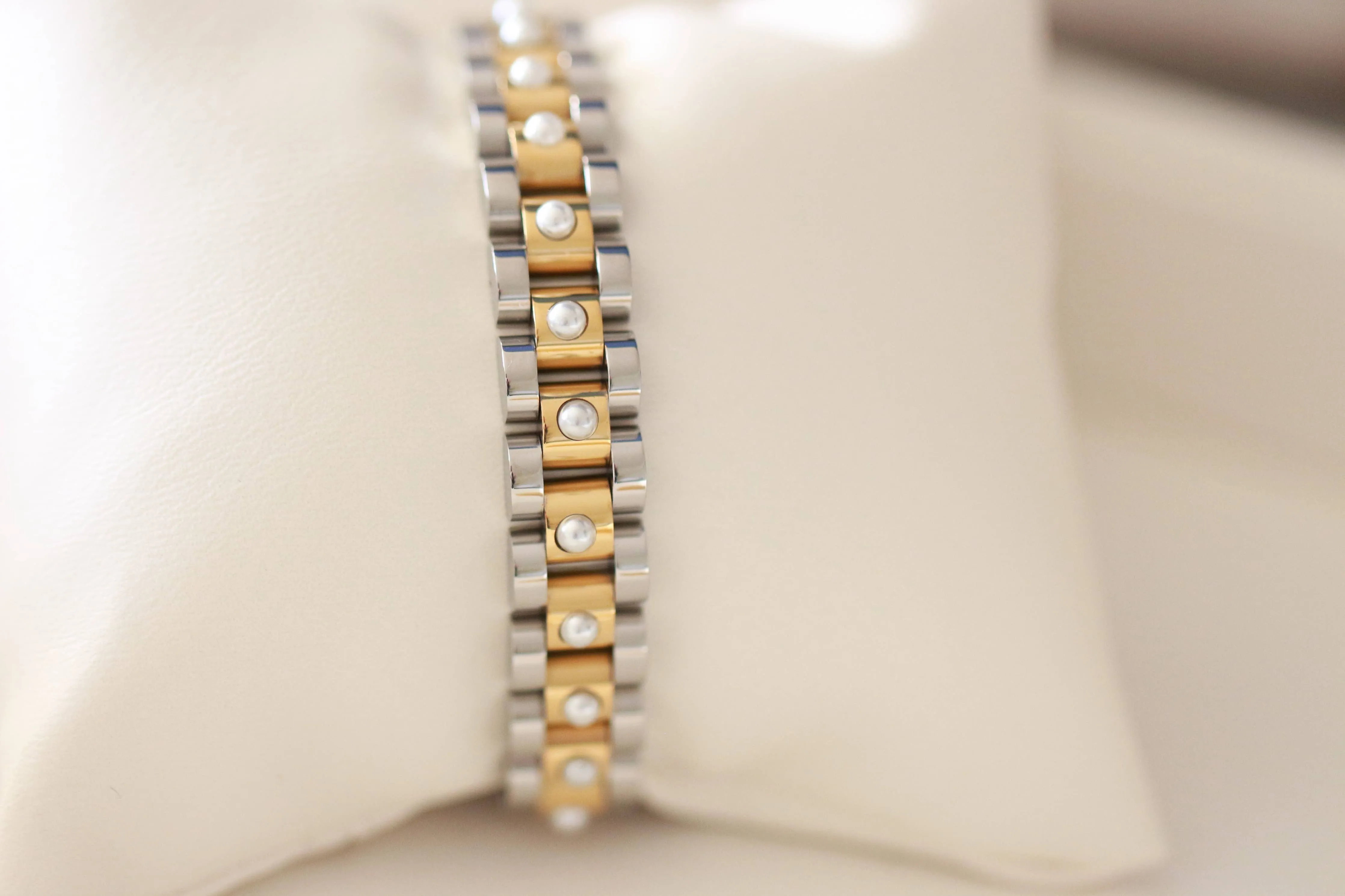 Mixed Metal Band Bracelet with Pearls ~ Deep South Originals