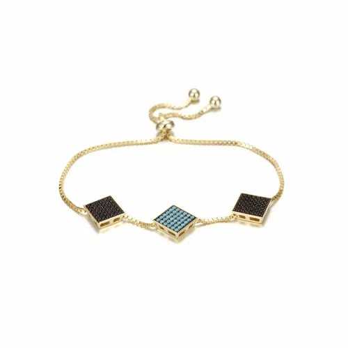 Modern Triple Square Sterling Silver Bracelet - Stylish 2D Rubik's Cube Charm - 10.3 Length - Gift Box Included"