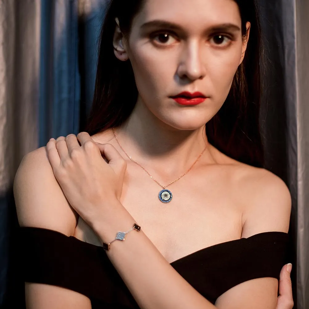 Modern Triple Square Sterling Silver Bracelet - Stylish 2D Rubik's Cube Charm - 10.3 Length - Gift Box Included"