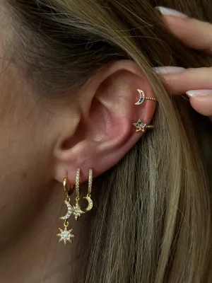 MOON AND STAR DROP HOOPS