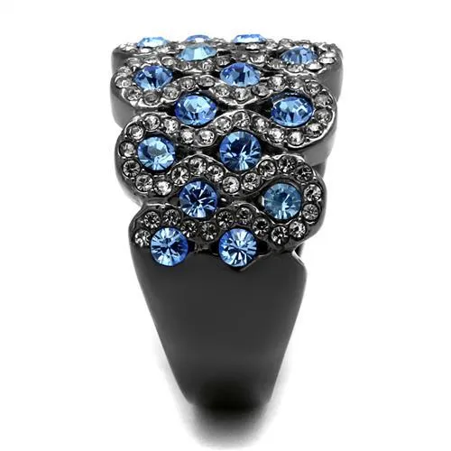 MT1113 - Aqua Marine Black Ion Stainless Steel Cluster Ring Newest March Birthstone