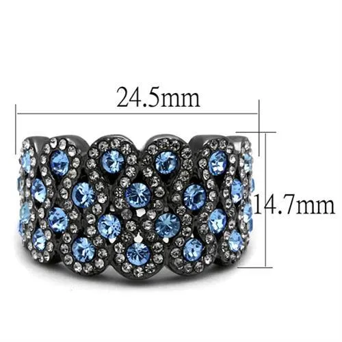 MT1113 - Aqua Marine Black Ion Stainless Steel Cluster Ring Newest March Birthstone