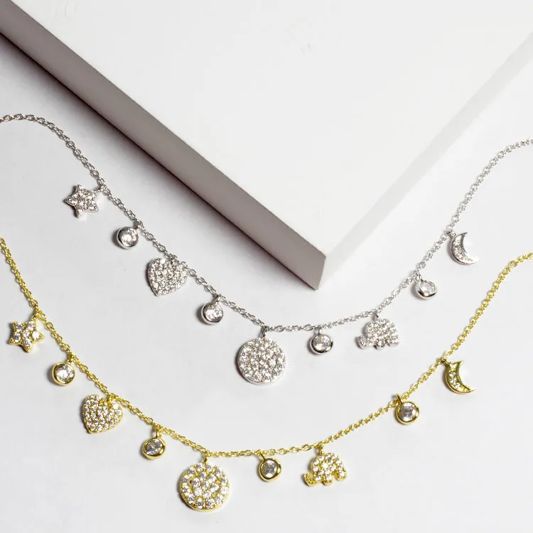 Multi Charm CZ Bracelet - Gold or Silver