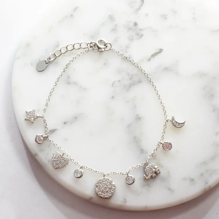 Multi Charm CZ Bracelet - Gold or Silver