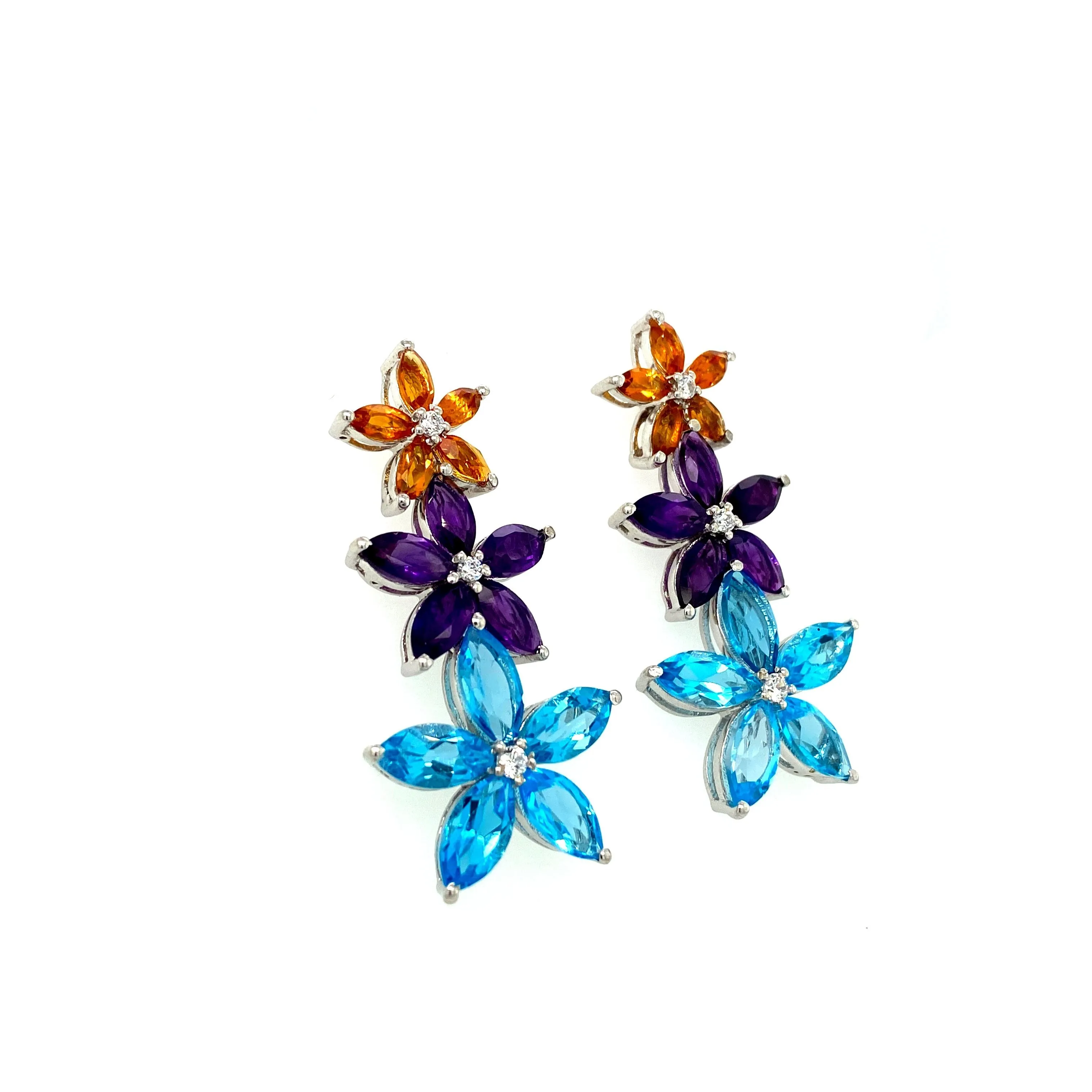 Multi Colour Stones Earring in .925 Sterling Silver KST - 56950