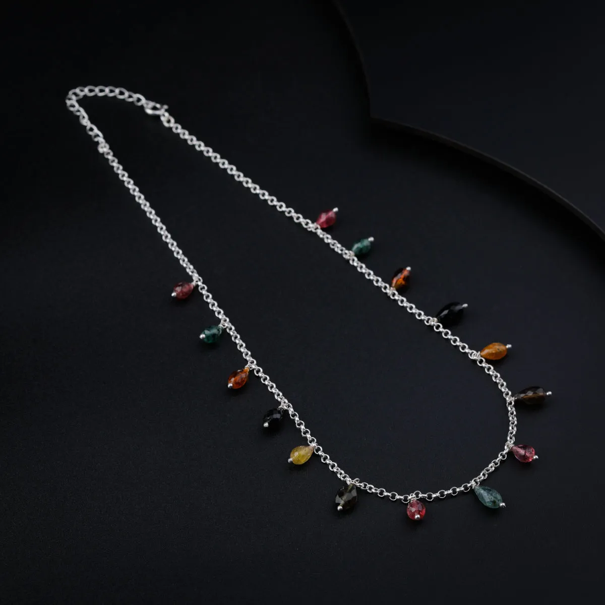Multicolor Stones Silver Necklace