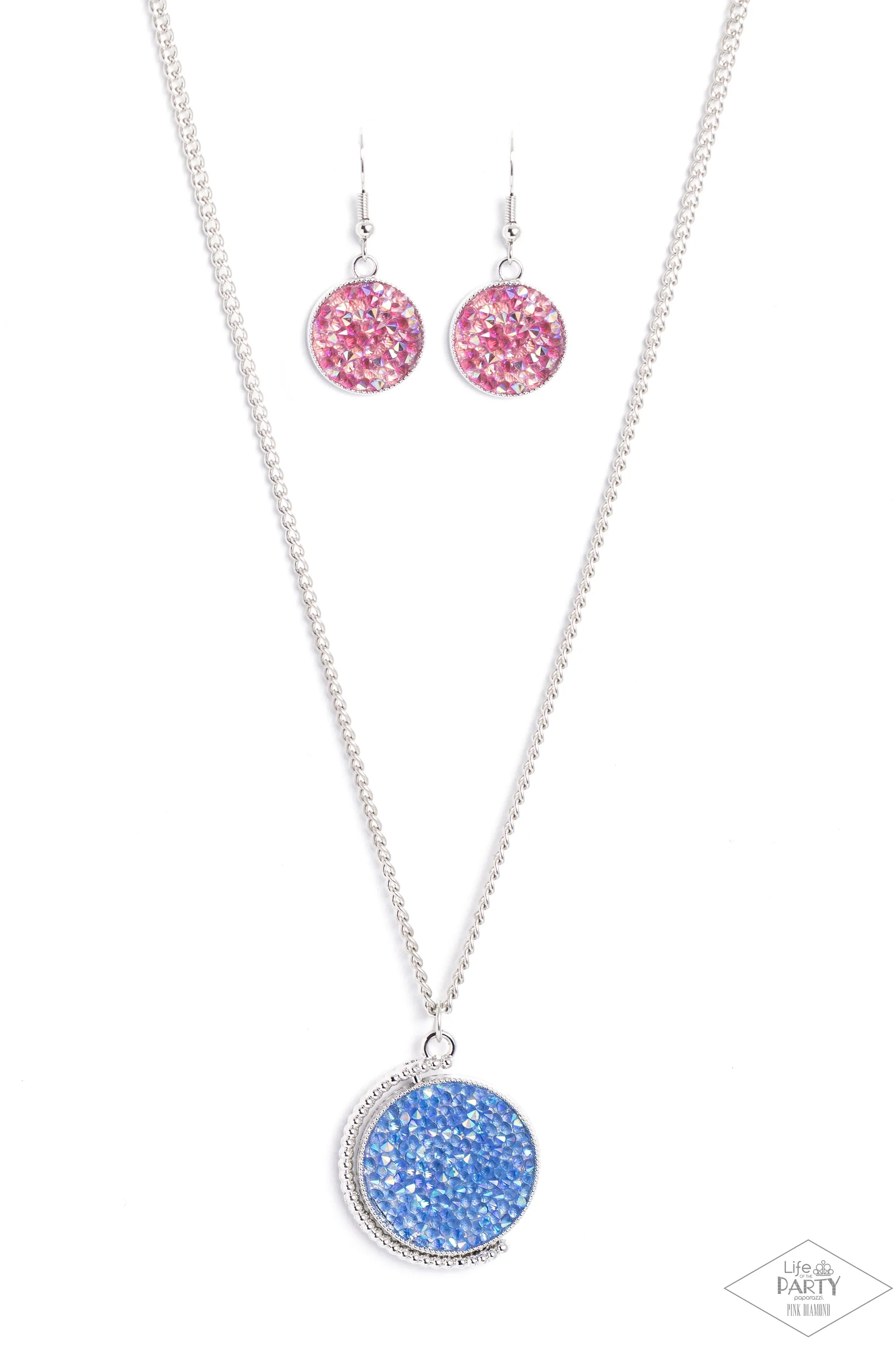 My Moon and Stars - Multi - REVERSIBLE Blue and Pink Rhinestone Paparazzi Short Necklace - Pink Diamond Exclusive