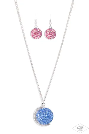My Moon and Stars - Multi - REVERSIBLE Blue and Pink Rhinestone Paparazzi Short Necklace - Pink Diamond Exclusive