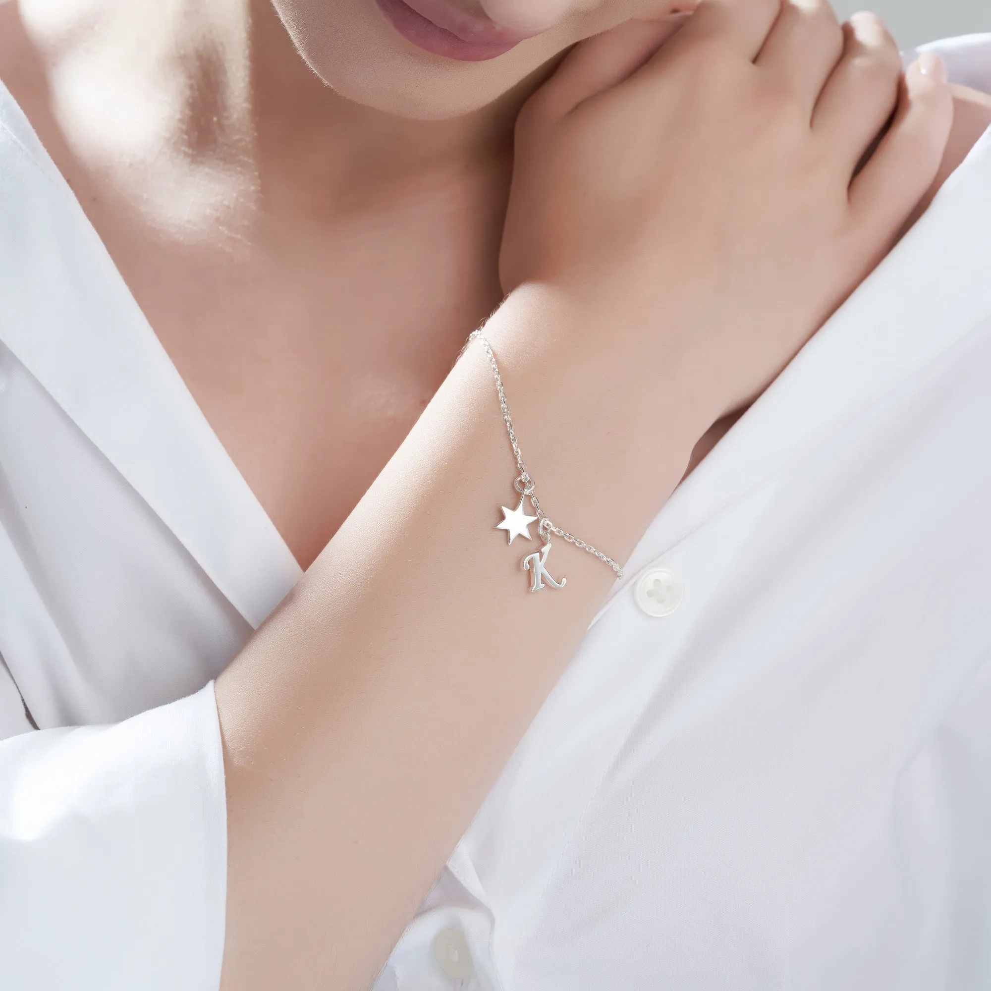 Mysha Silver Star and Initial Bracelet