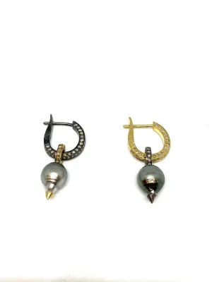 Nathan & Moe Mixed Metal Vermeil Pave Hoop with Pearl Drop