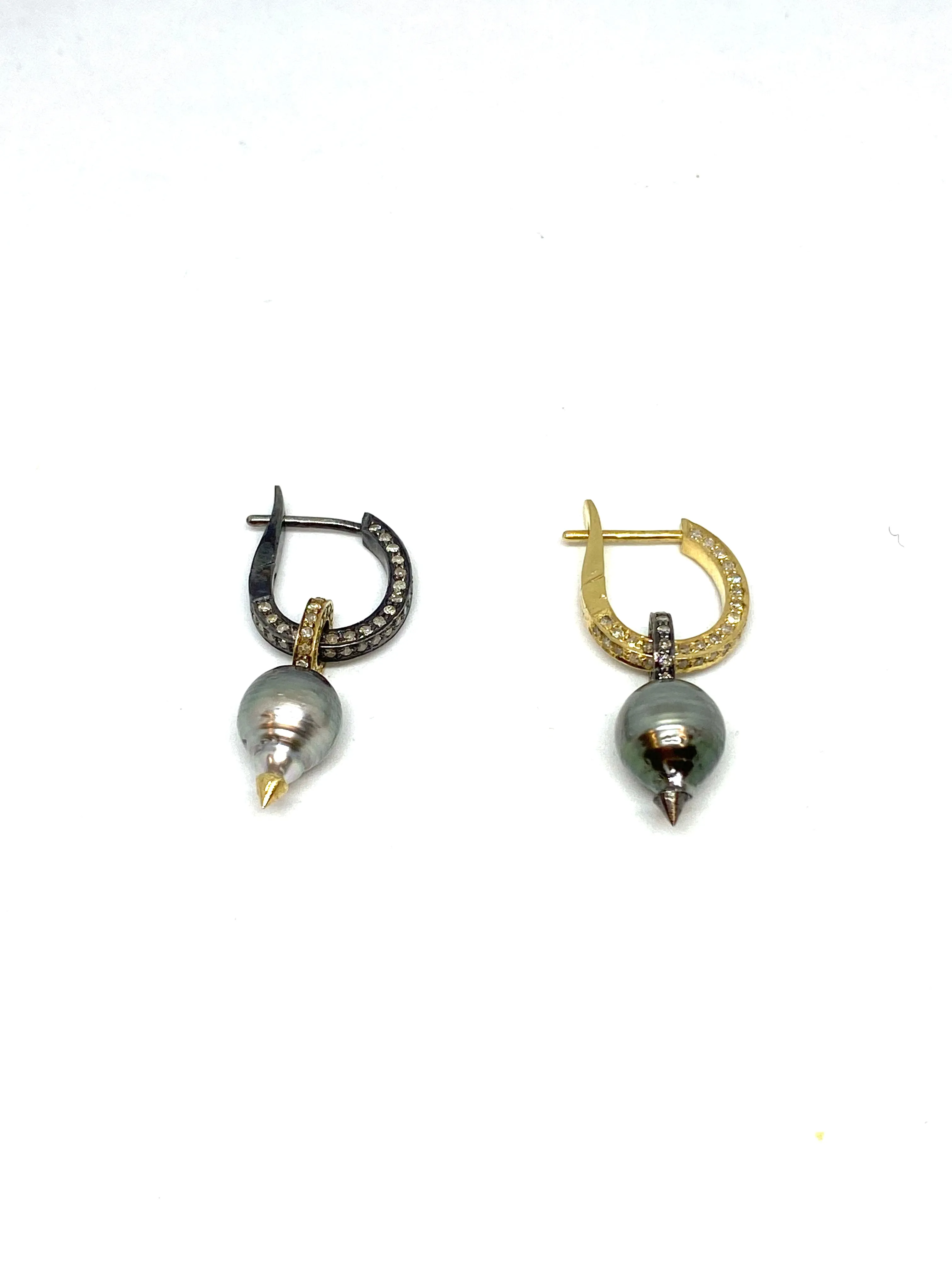 Nathan & Moe Mixed Metal Vermeil Pave Hoop with Pearl Drop
