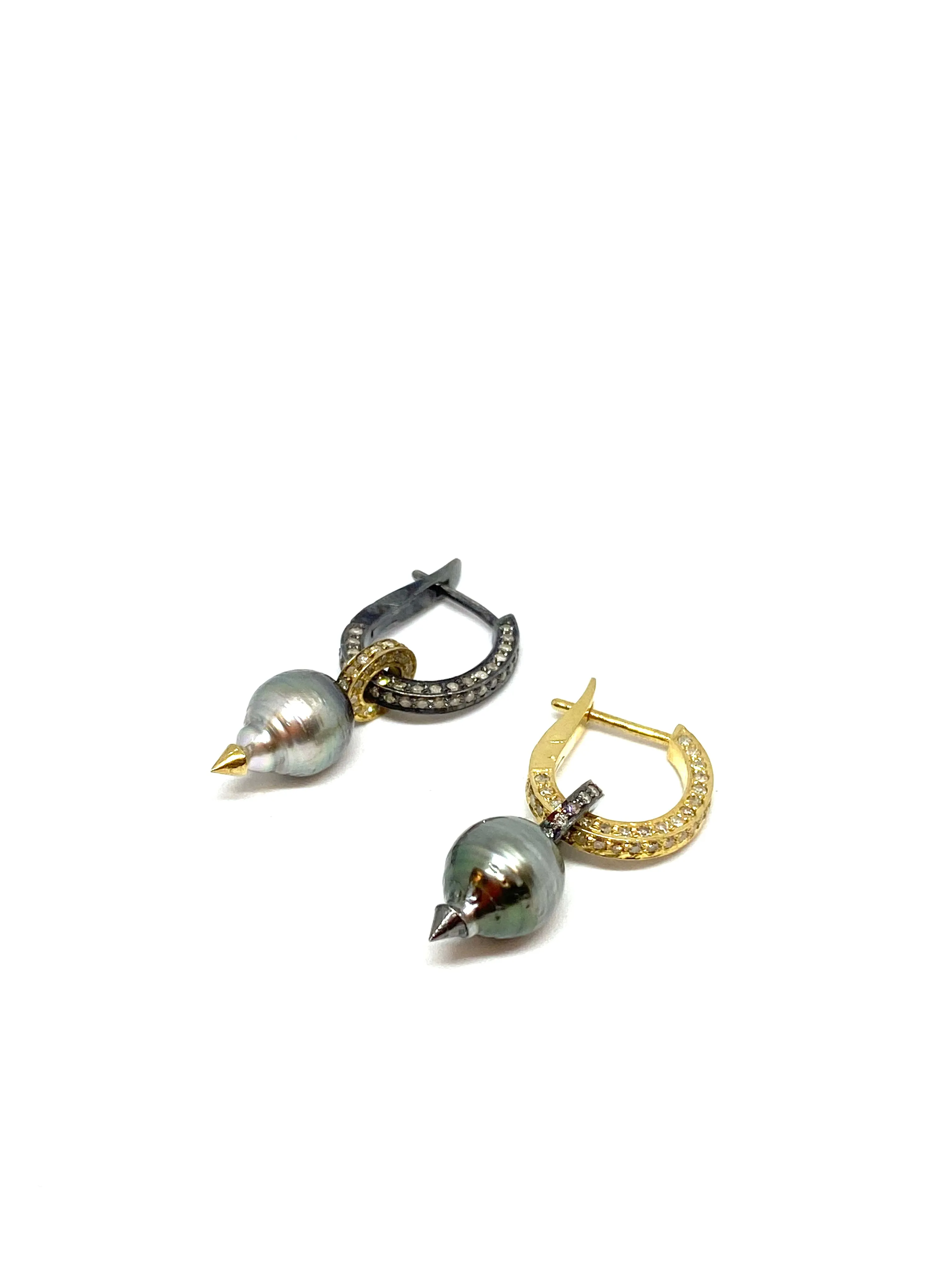 Nathan & Moe Mixed Metal Vermeil Pave Hoop with Pearl Drop
