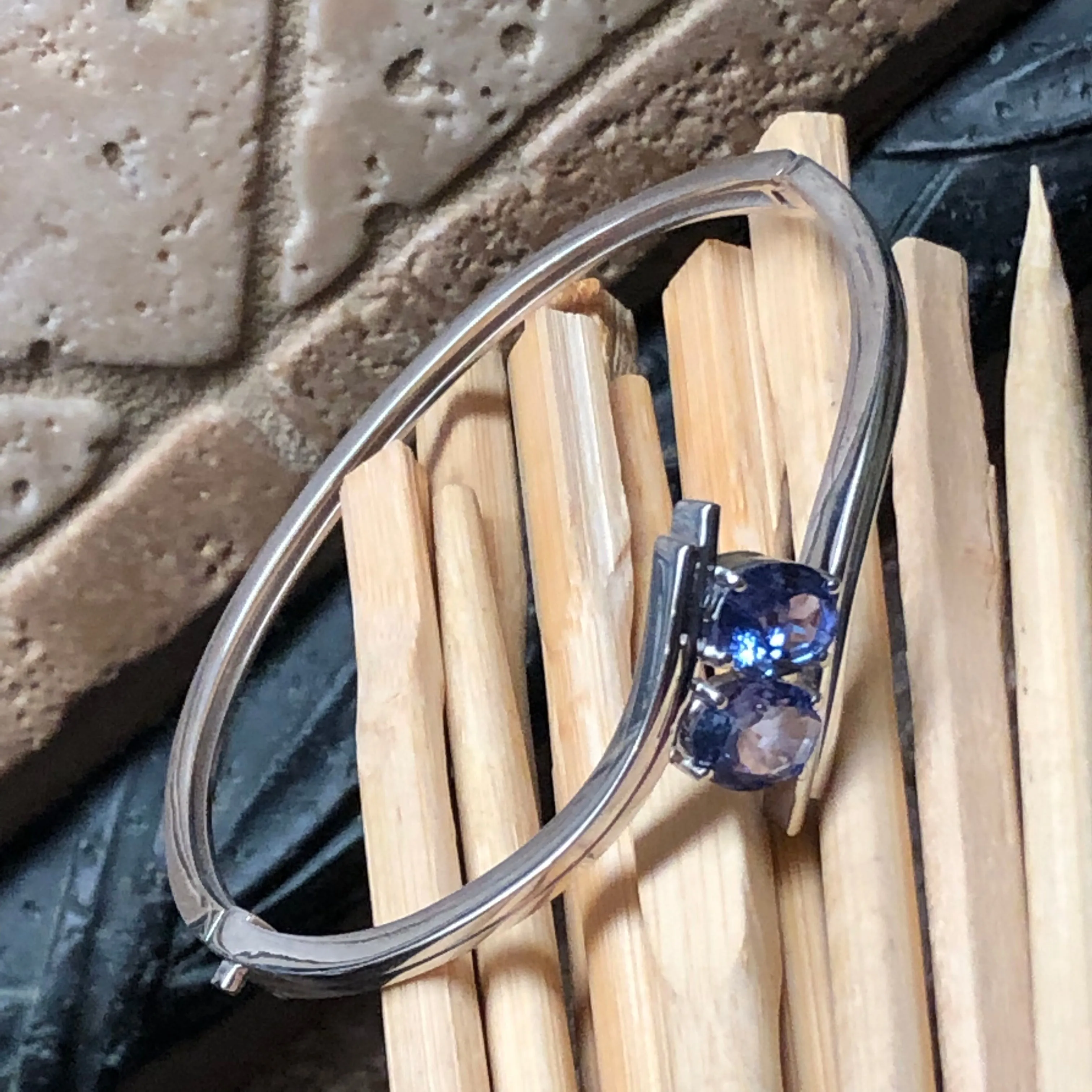 Natural 4ct Blue Tanzanite 925 Solid Sterling Silver Designer Cuff Bracelets
