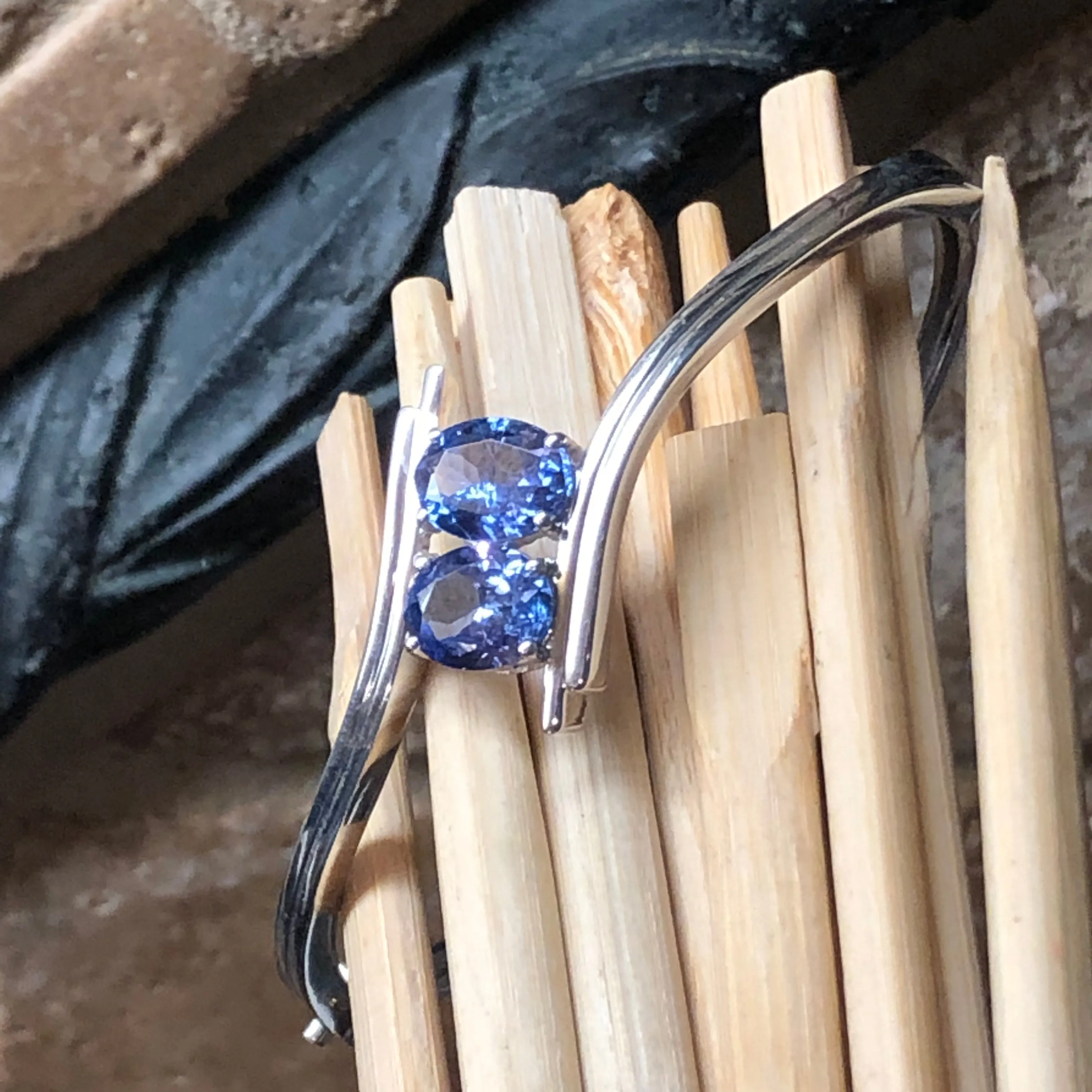 Natural 4ct Blue Tanzanite 925 Solid Sterling Silver Designer Cuff Bracelets