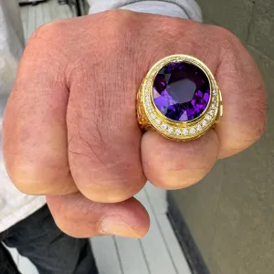 Natural Amethyst Diamond Gold Cross Bishop Ring