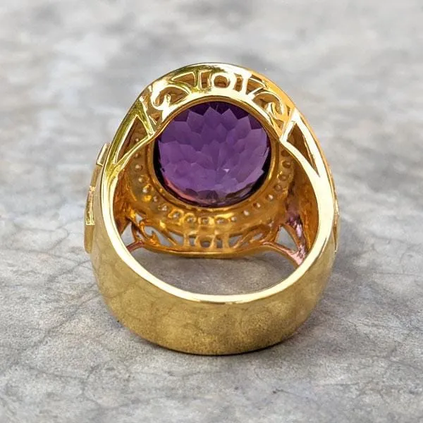Natural Amethyst Diamond Gold Cross Bishop Ring