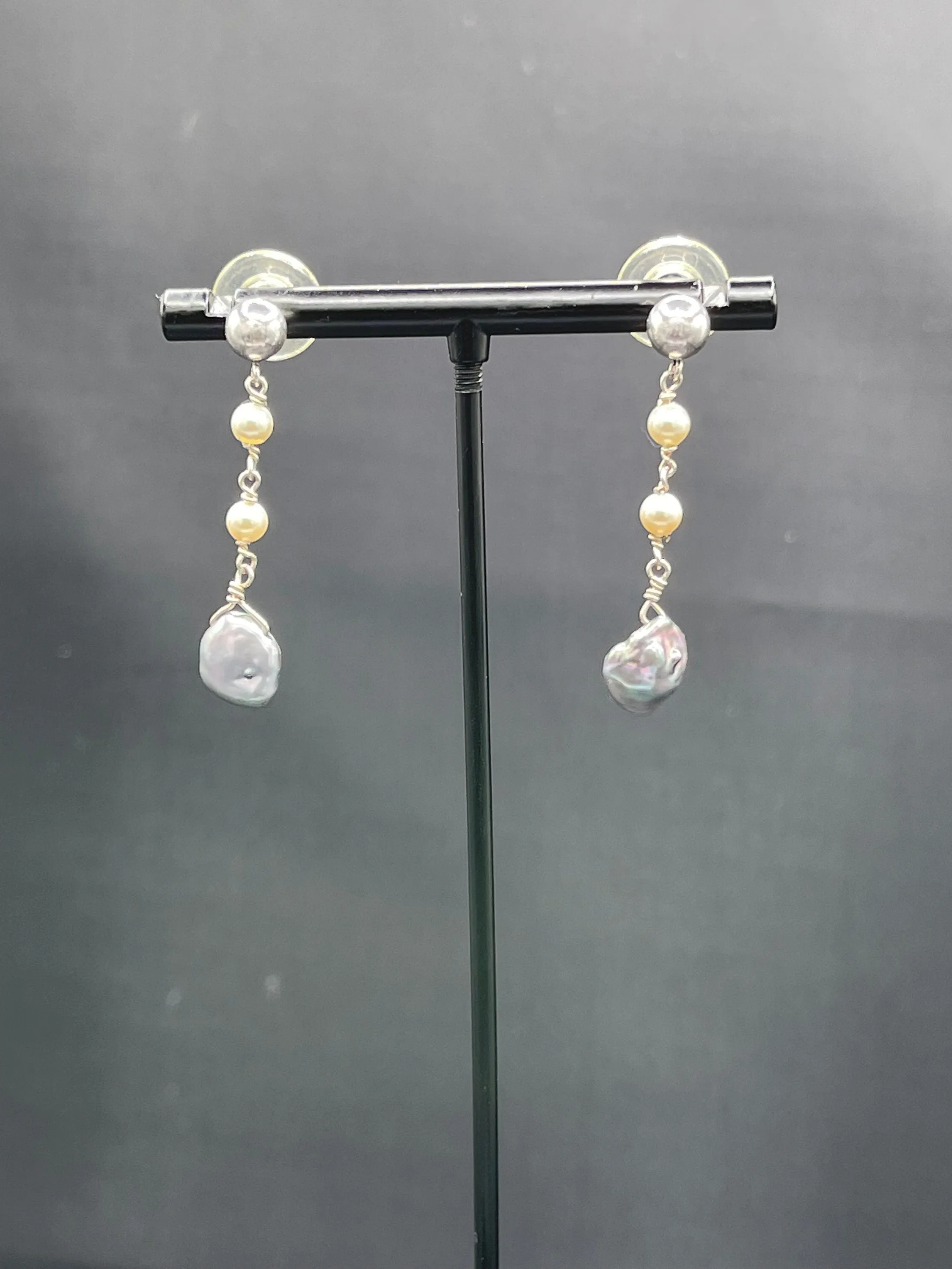 Natural Baroque Freshwater Pearl Sterling Silver Dangle Earrings