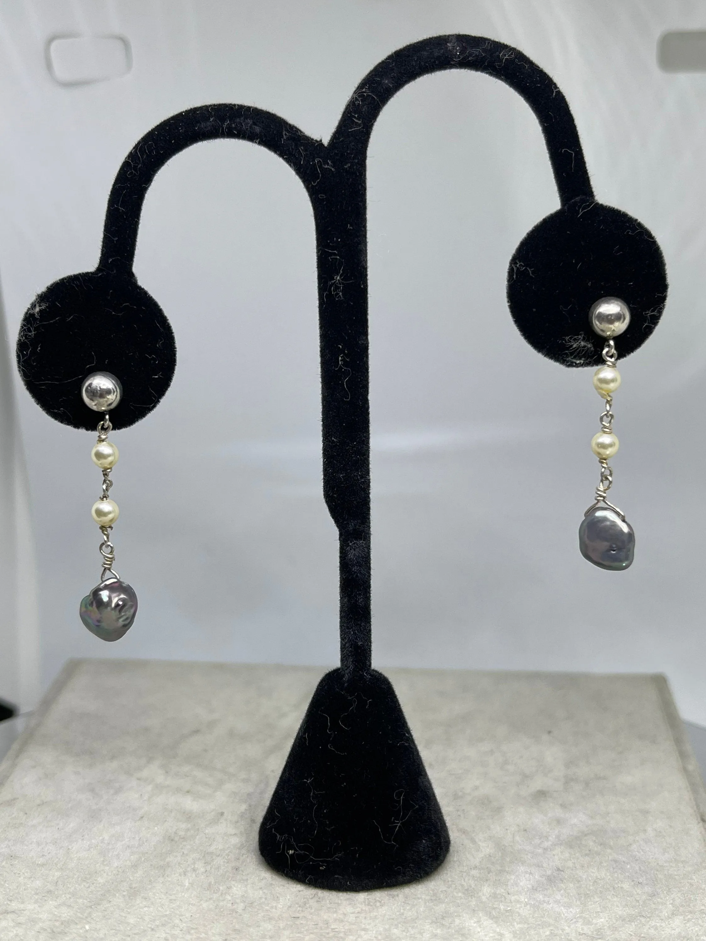 Natural Baroque Freshwater Pearl Sterling Silver Dangle Earrings