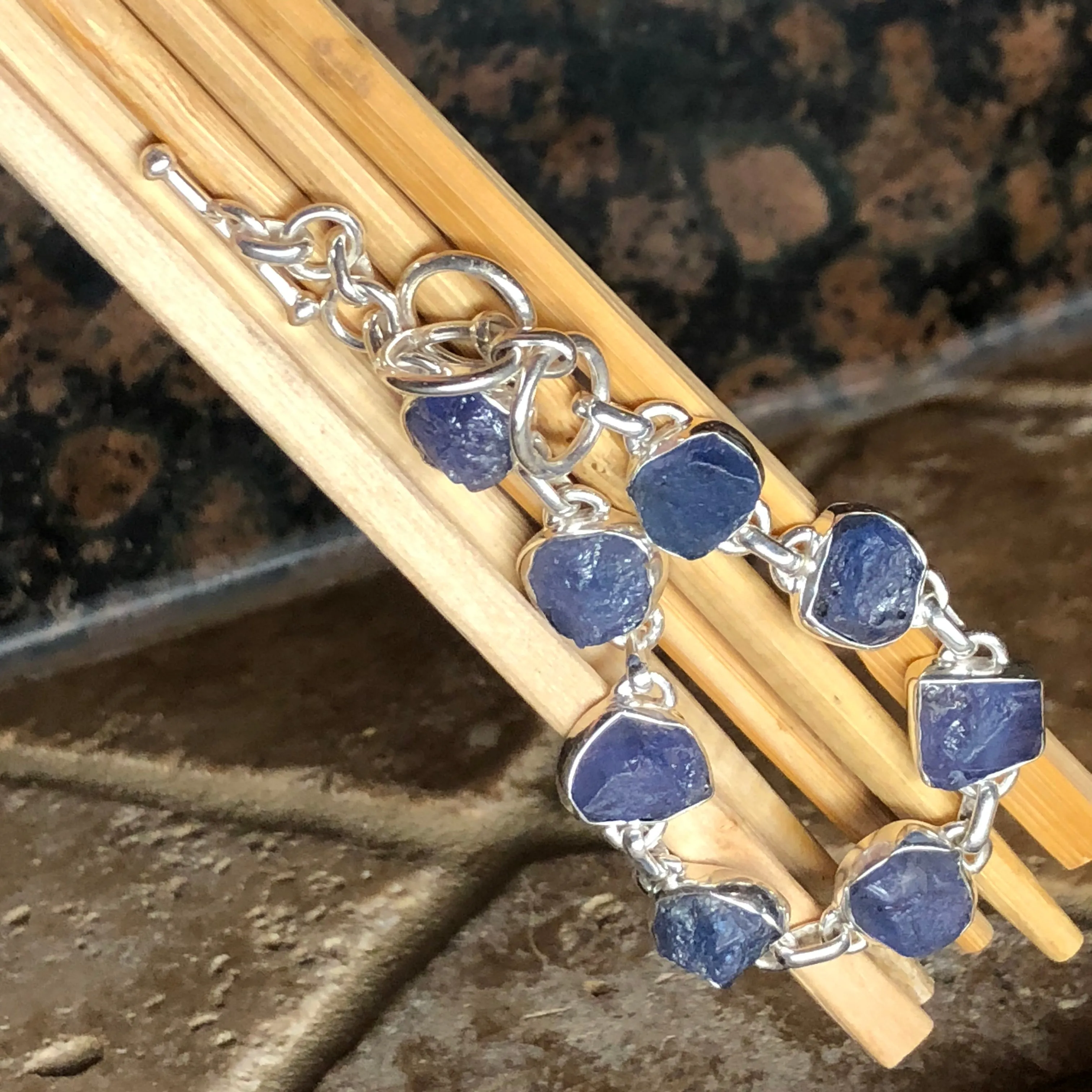 Natural Blue Tanzanite 925 Solid Sterling Silver Bracelets 7"
