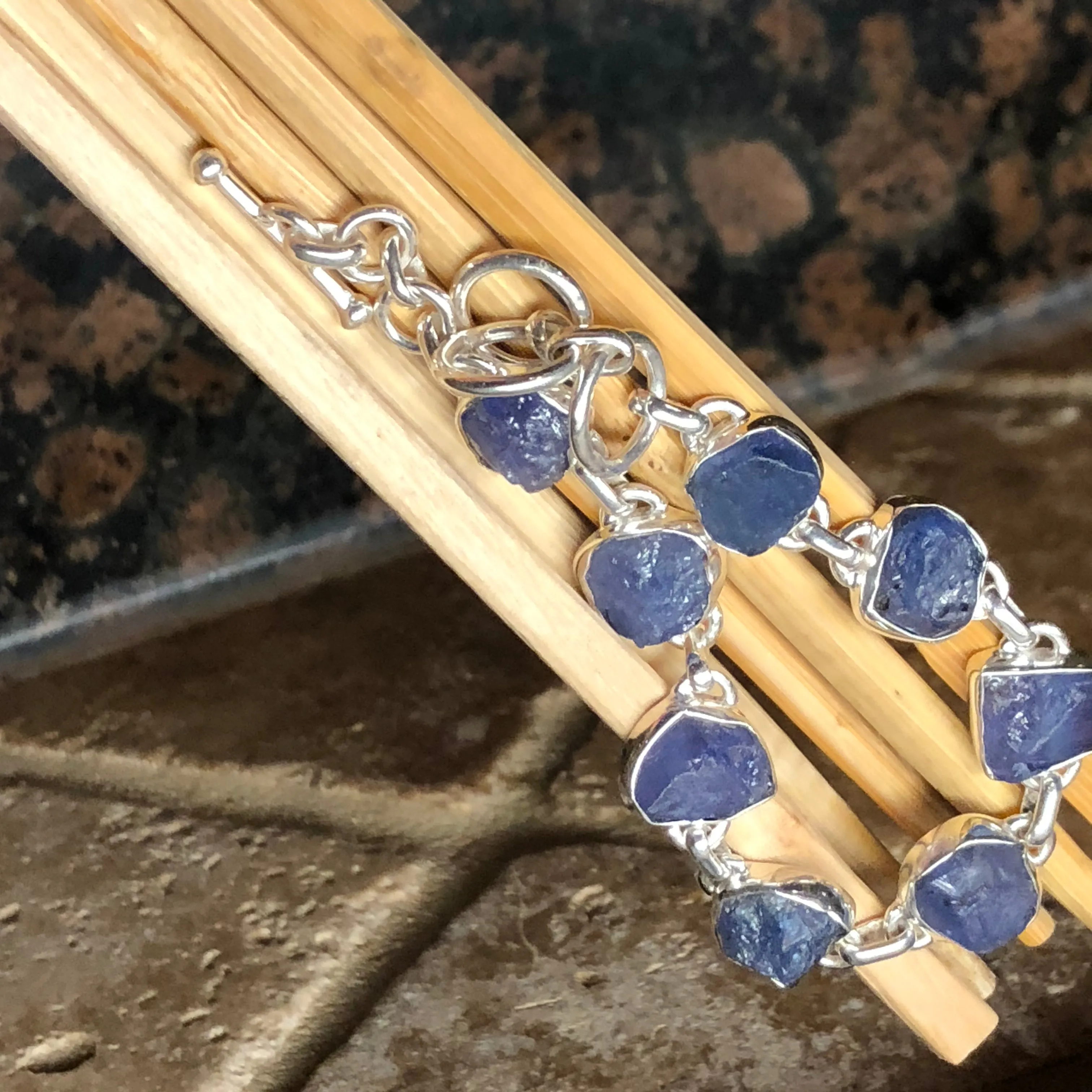 Natural Blue Tanzanite 925 Solid Sterling Silver Bracelets 7"