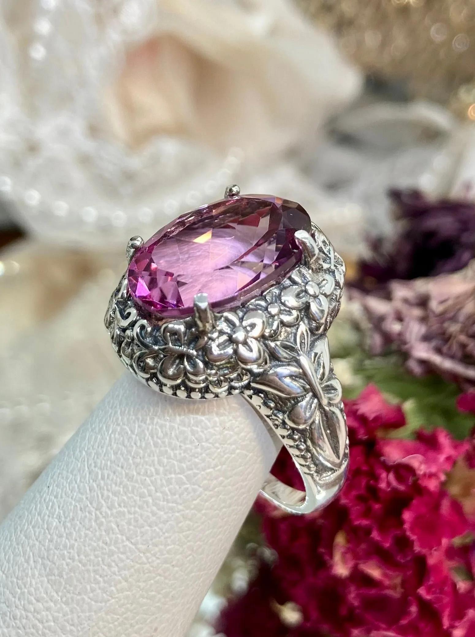 Natural Pink Topaz Butterfly Ring, Size 7, Oval Gemstone, Art Nouveau Vintage Ring, D79