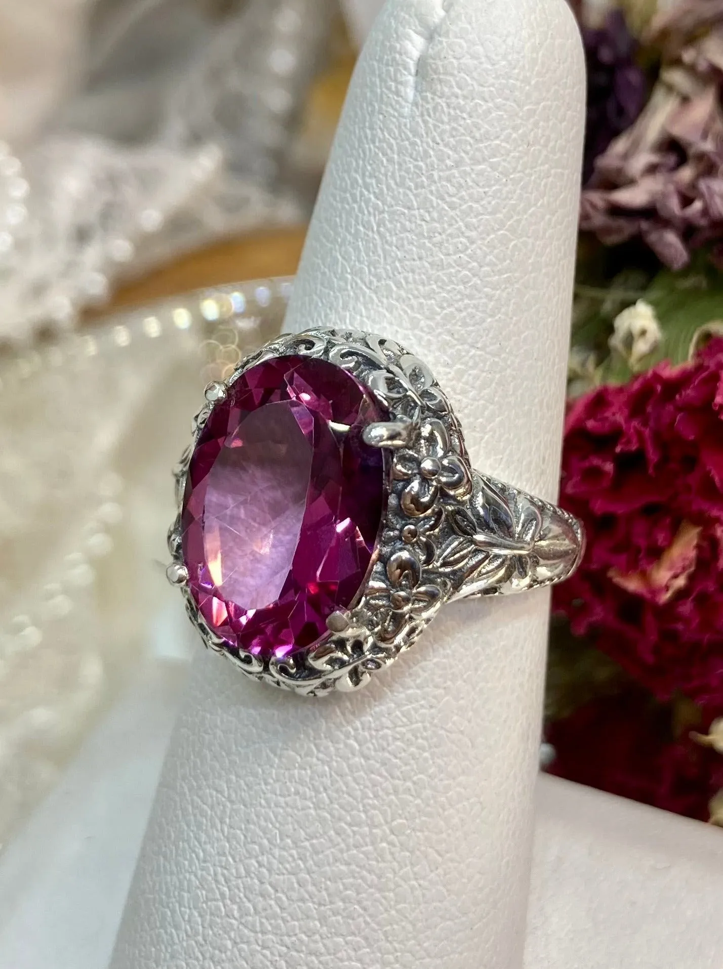 Natural Pink Topaz Butterfly Ring, Size 7, Oval Gemstone, Art Nouveau Vintage Ring, D79