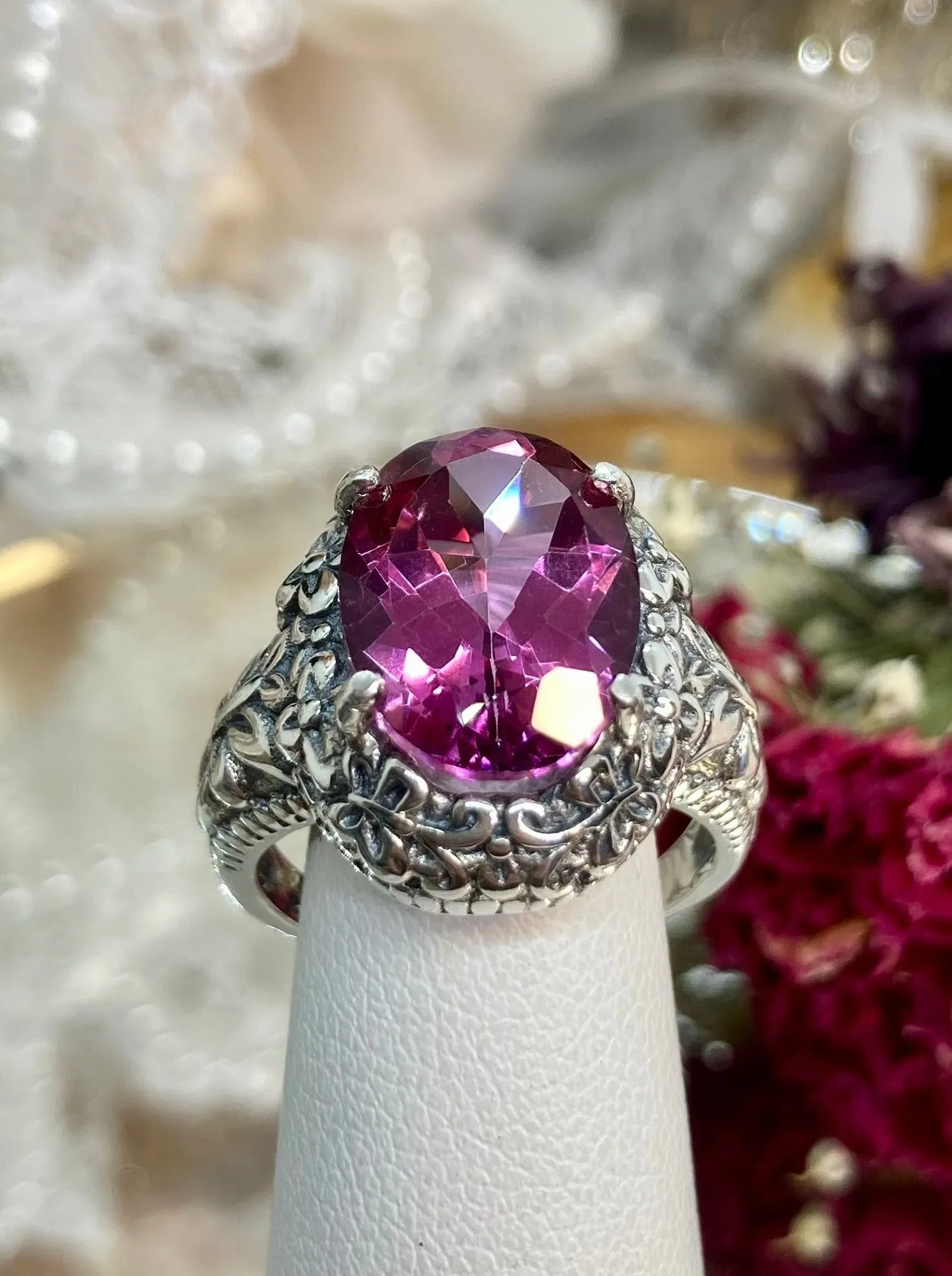 Natural Pink Topaz Butterfly Ring, Size 7, Oval Gemstone, Art Nouveau Vintage Ring, D79