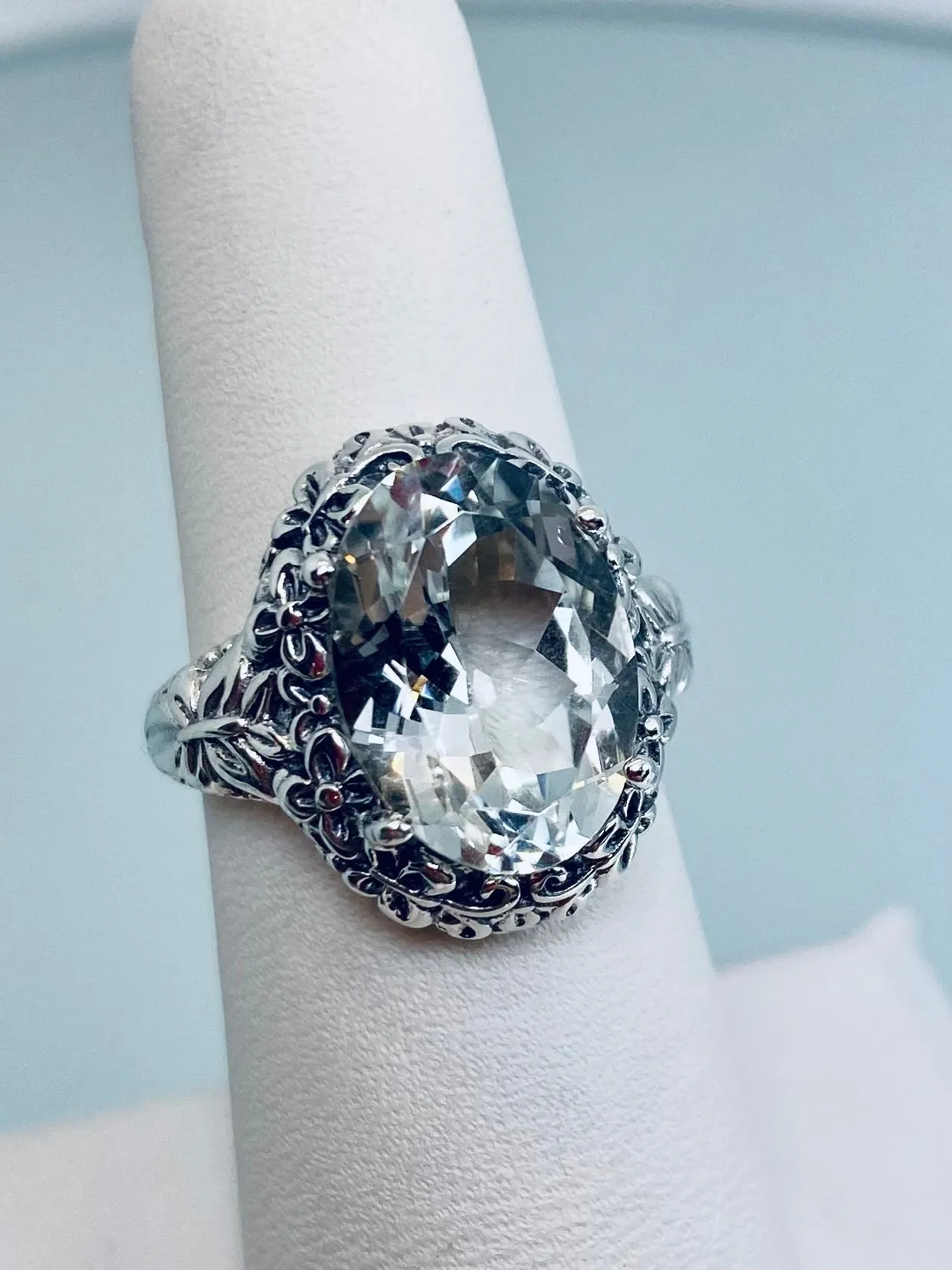Natural White Topaz Butterfly Ring, Oval Gemstone, Art Nouveau Vintage Ring, D79