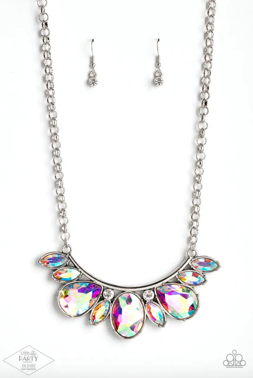 Never SLAY Never - Multi - Iridescent Rhinestone Statement Paparazzi Short Necklace - Pink Diamond Exclusive