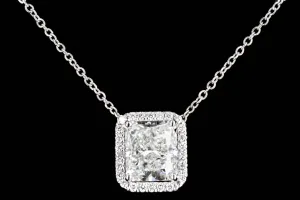 New Platinum 2.43 Carat Radiant Cut Diamond Pendant Necklace GIA Certified