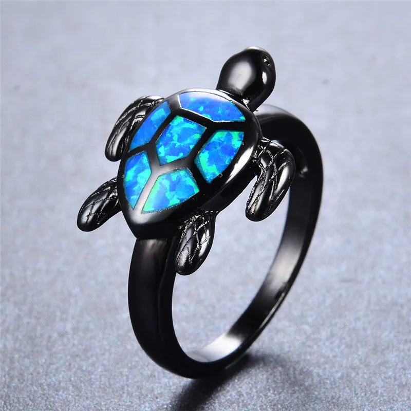 Ocean Opal Black Turtle Ring