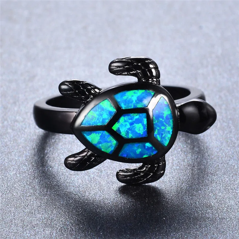 Ocean Opal Black Turtle Ring