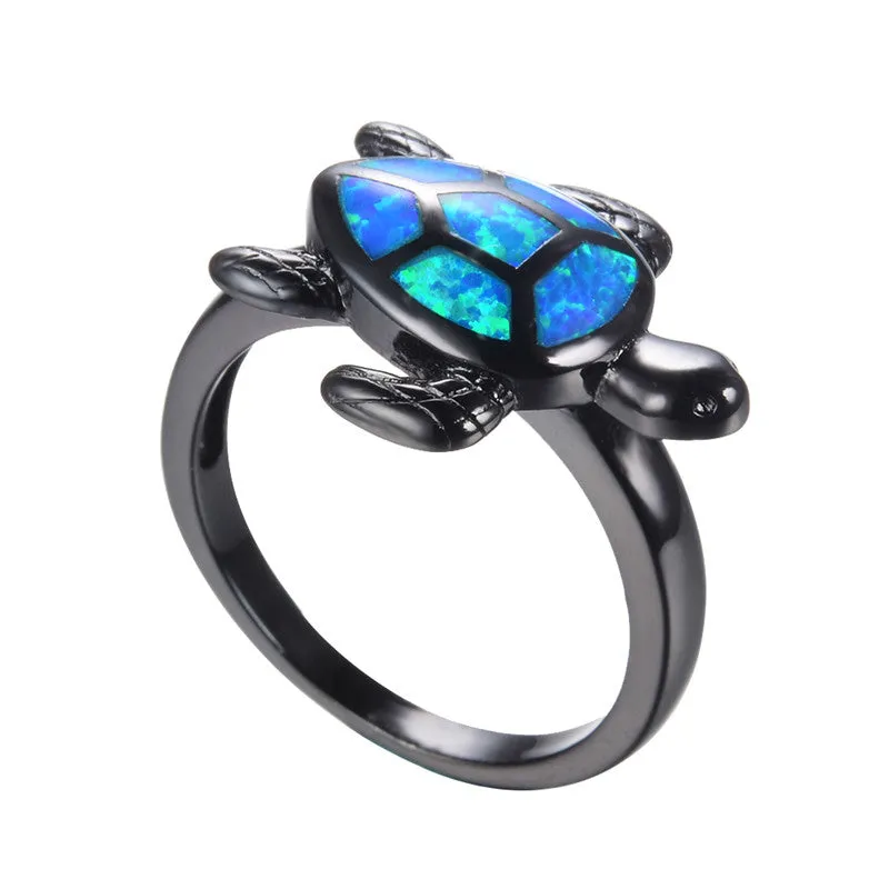 Ocean Opal Black Turtle Ring