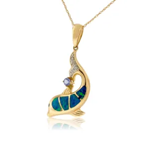 Opal Inlay, Tanzanite & Diamond Dolphin Swimming Pendant