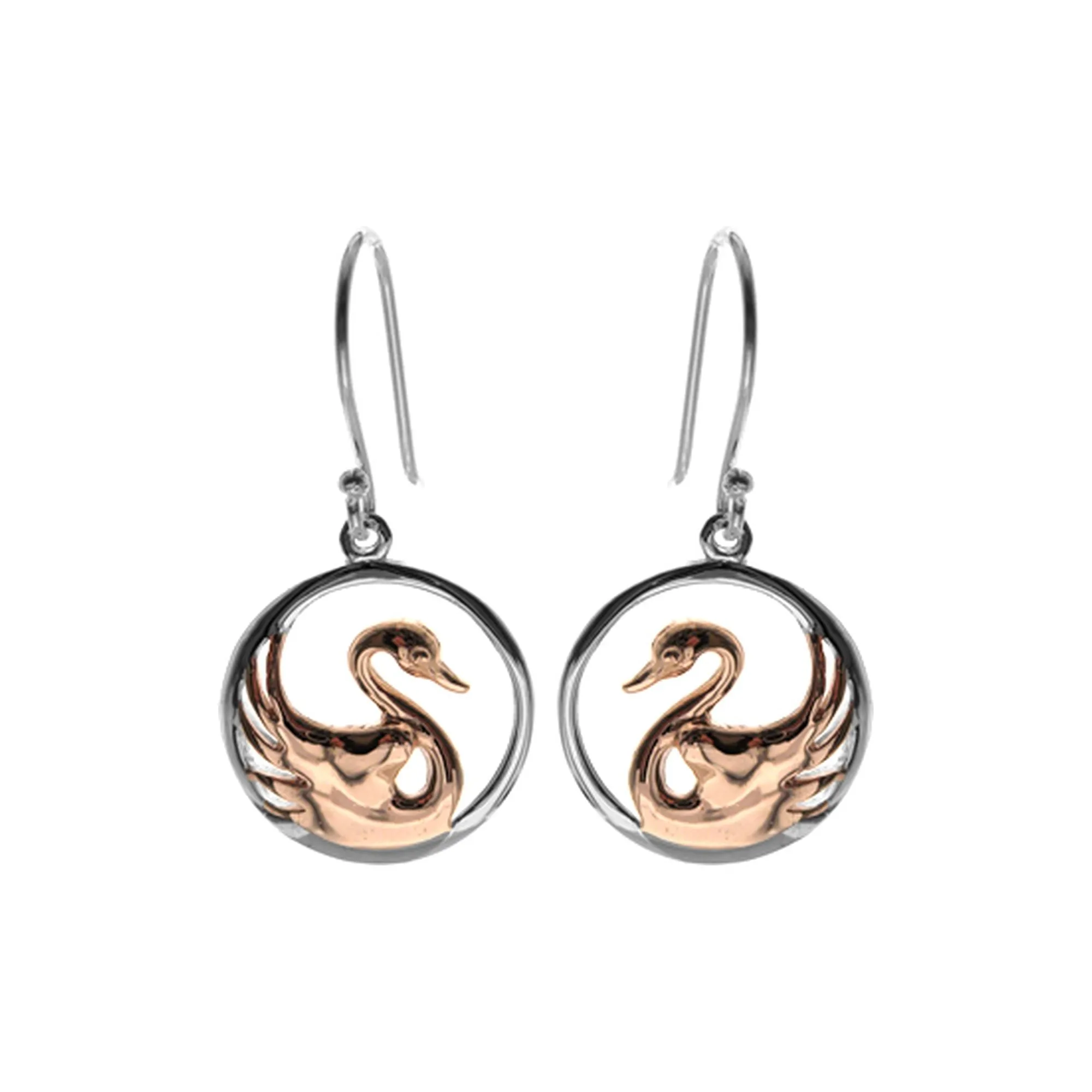 Open circle with rose gold plated swan earrings