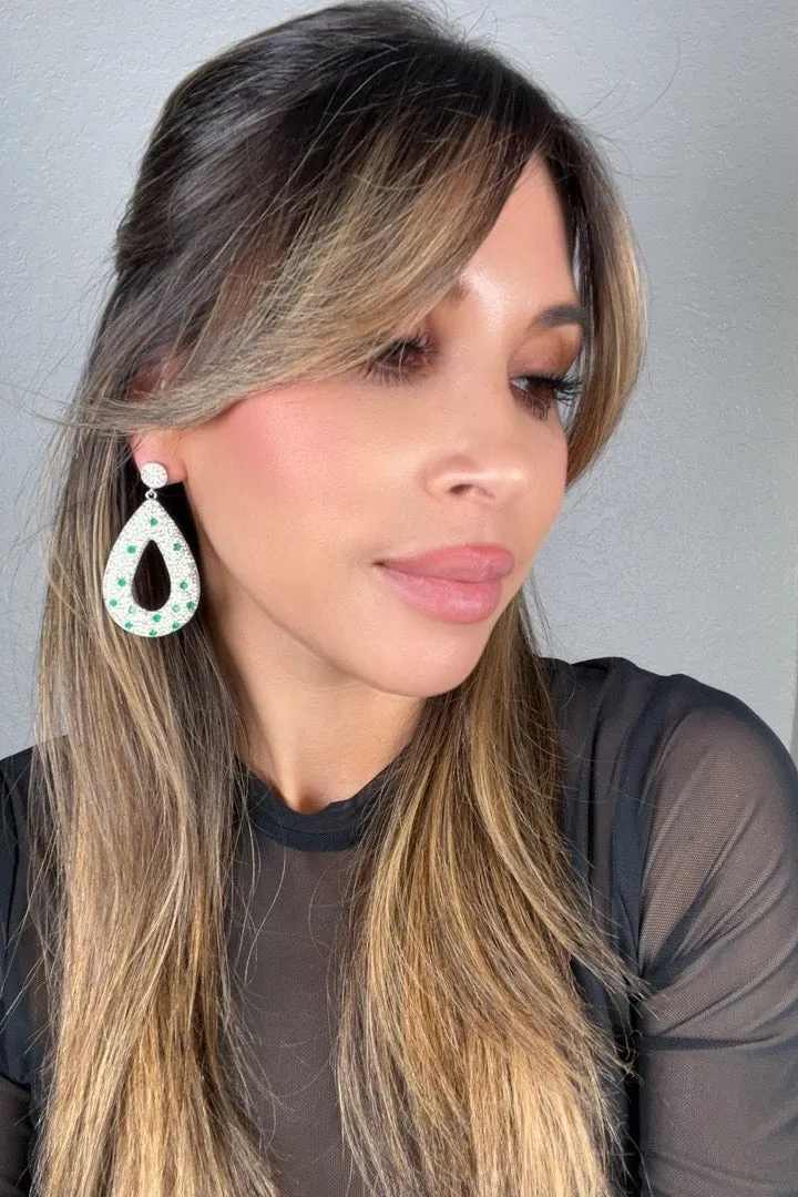 Open Teardrop Gemstone 925 Sterling Silver Statement Earring