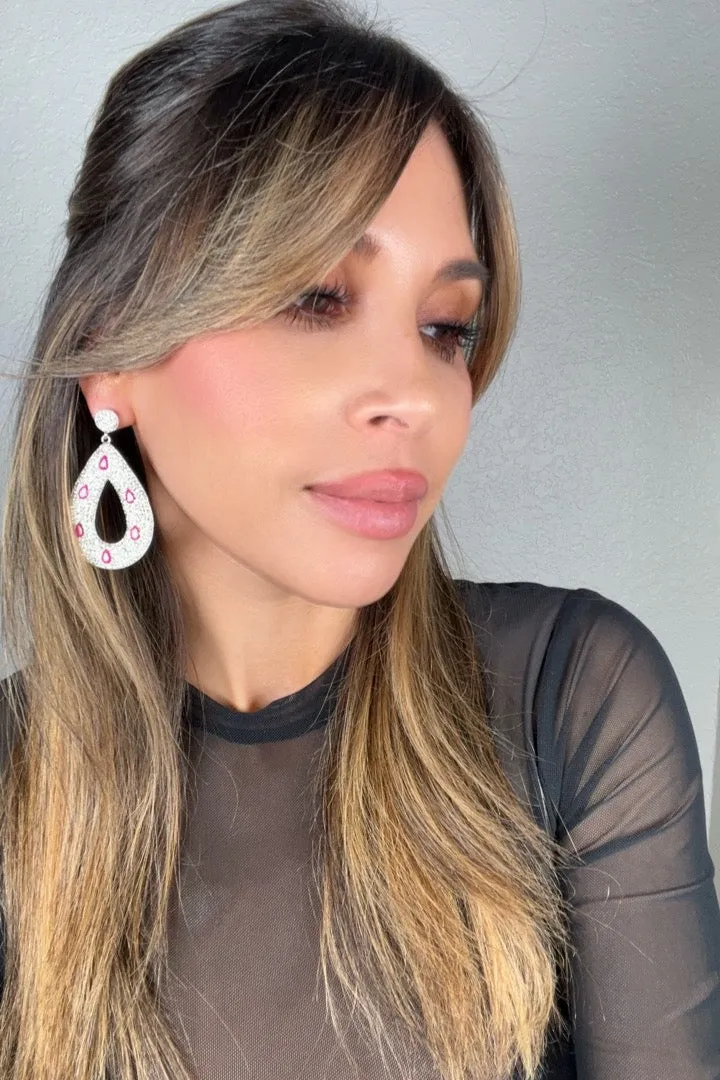 Open Teardrop Gemstone 925 Sterling Silver Statement Earring