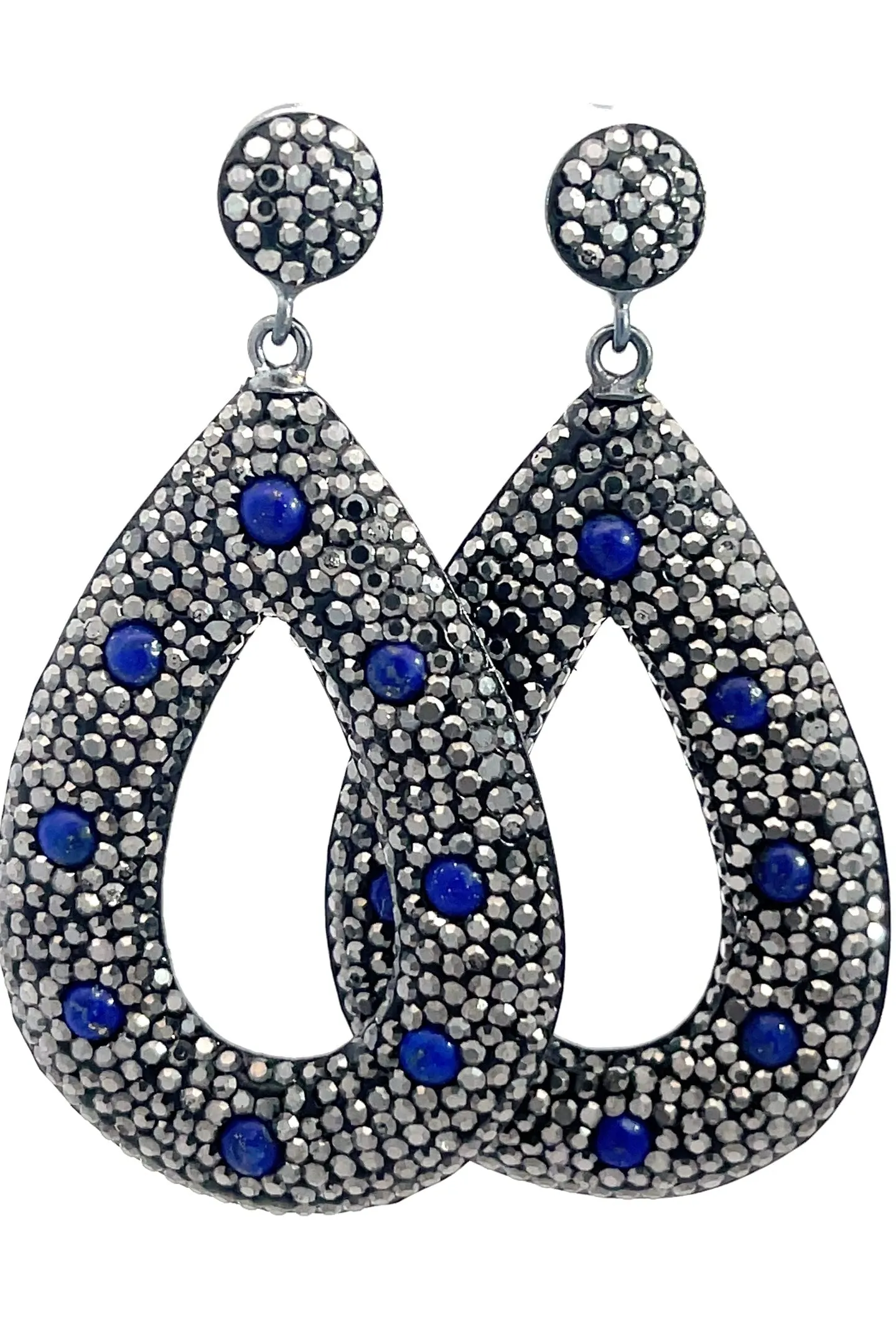 Open Teardrop Gemstone 925 Sterling Silver Statement Earring