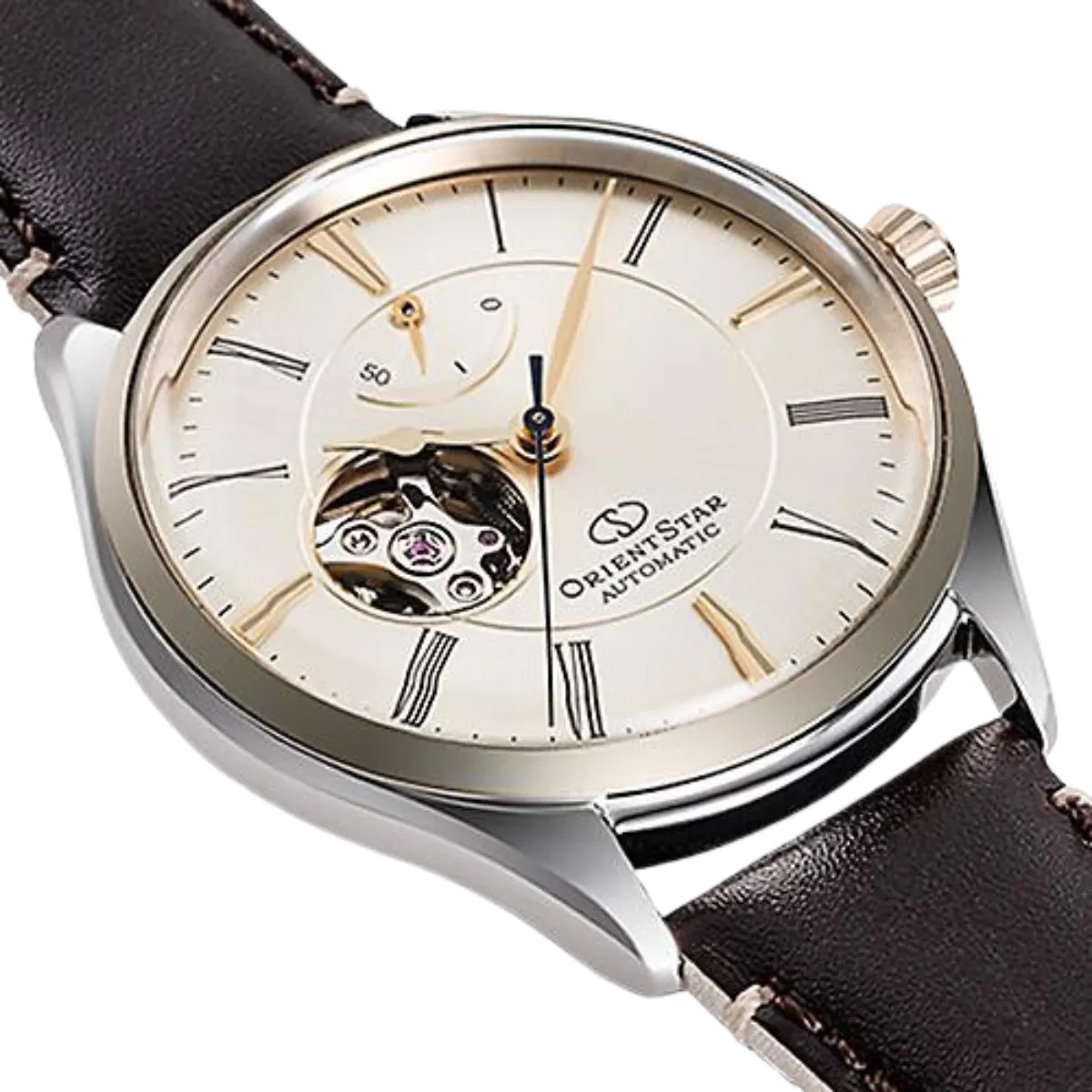 Orient Star RK-AT0201G Classic Semi-Skeleton Automatic Beige Dial Leather Watch