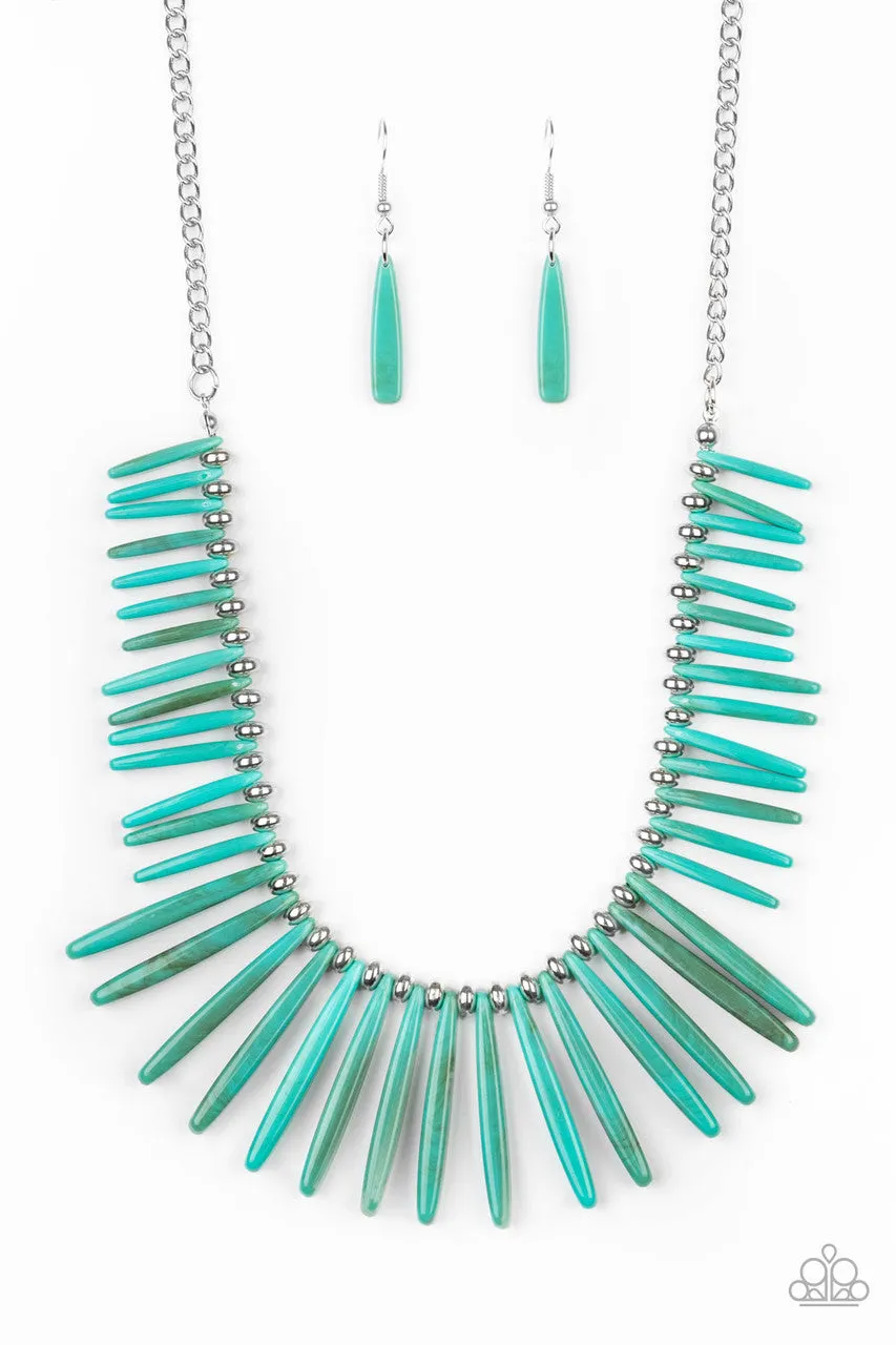 Out of My Element - Blue - Turquoise Acrylic Rod Paparazzi Short Necklace - July 2020 Life of the Party Exclusive