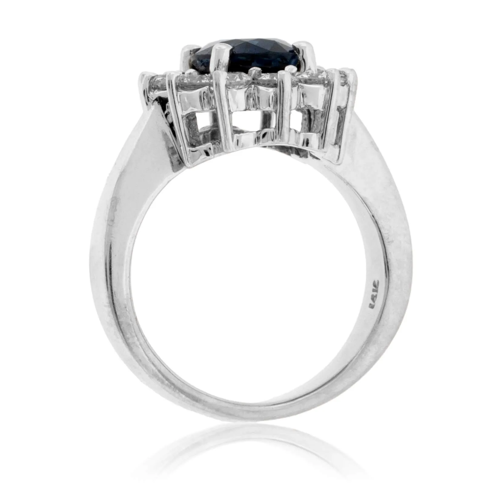 Oval Blue Sapphire & Classic Diamond Halo Ring