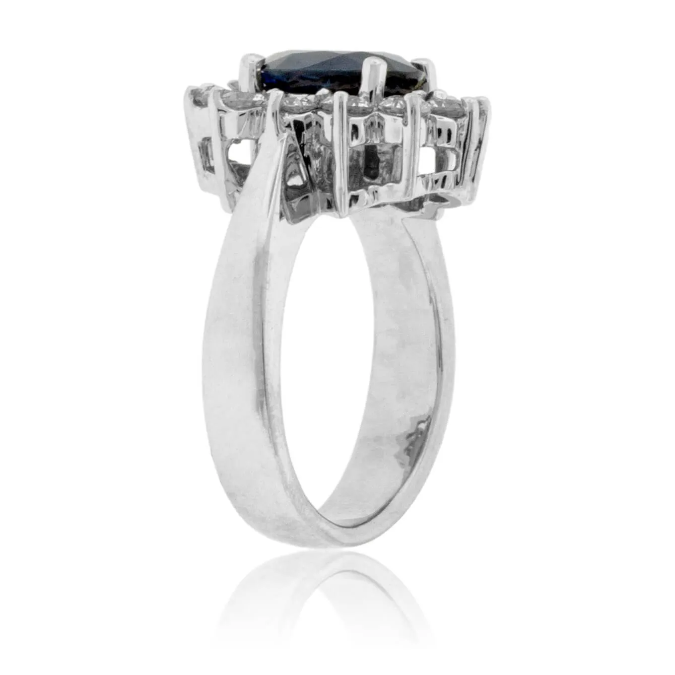 Oval Blue Sapphire & Classic Diamond Halo Ring