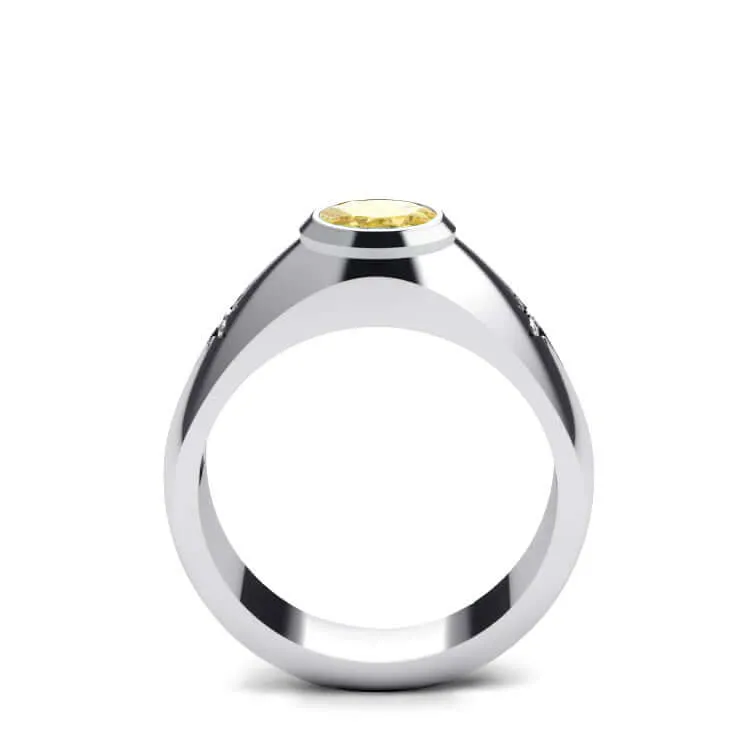 Oval Gemstone Men's Ring 925 Silver Wide Engagement Band