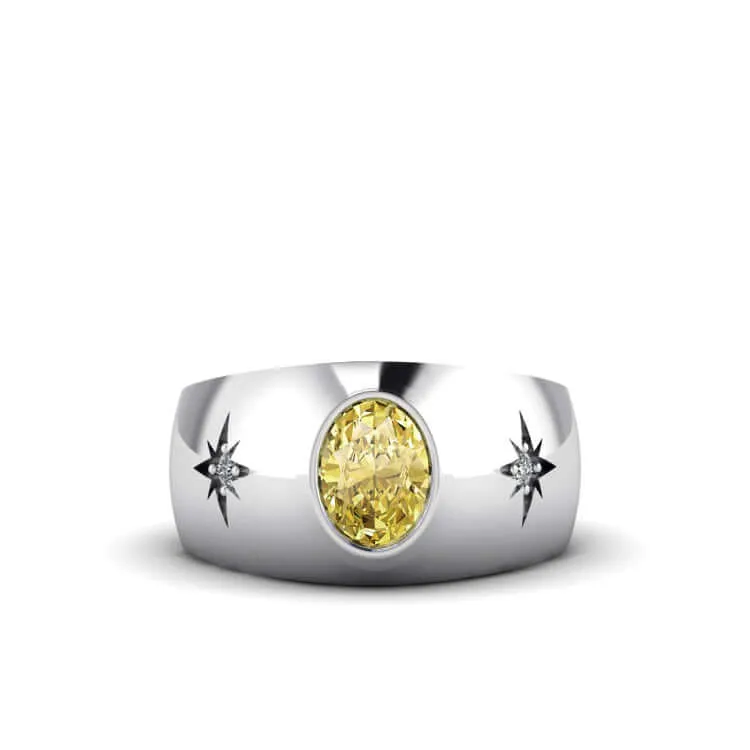 Oval Gemstone Men's Ring 925 Silver Wide Engagement Band