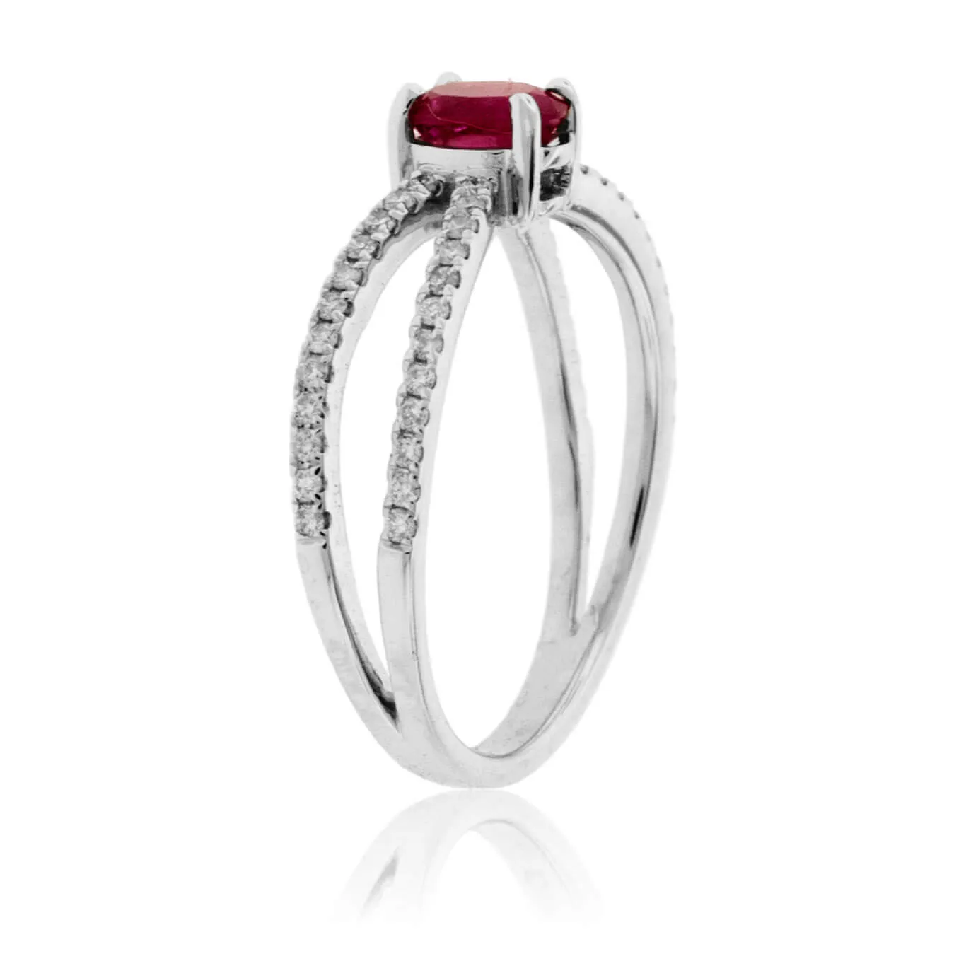 Oval Red Emerald with Diamond Split Shank Ring