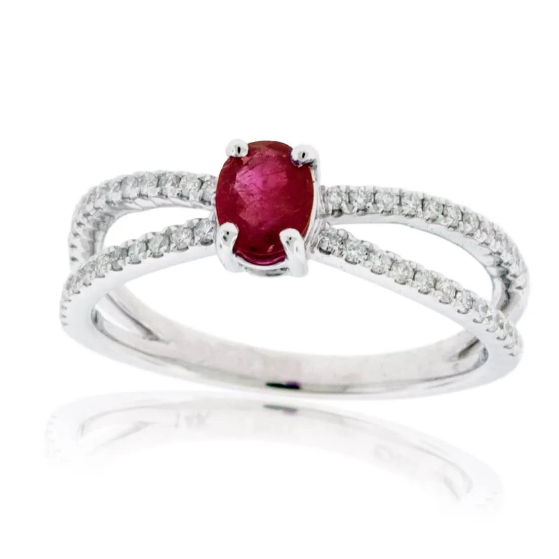 Oval Red Emerald with Diamond Split Shank Ring