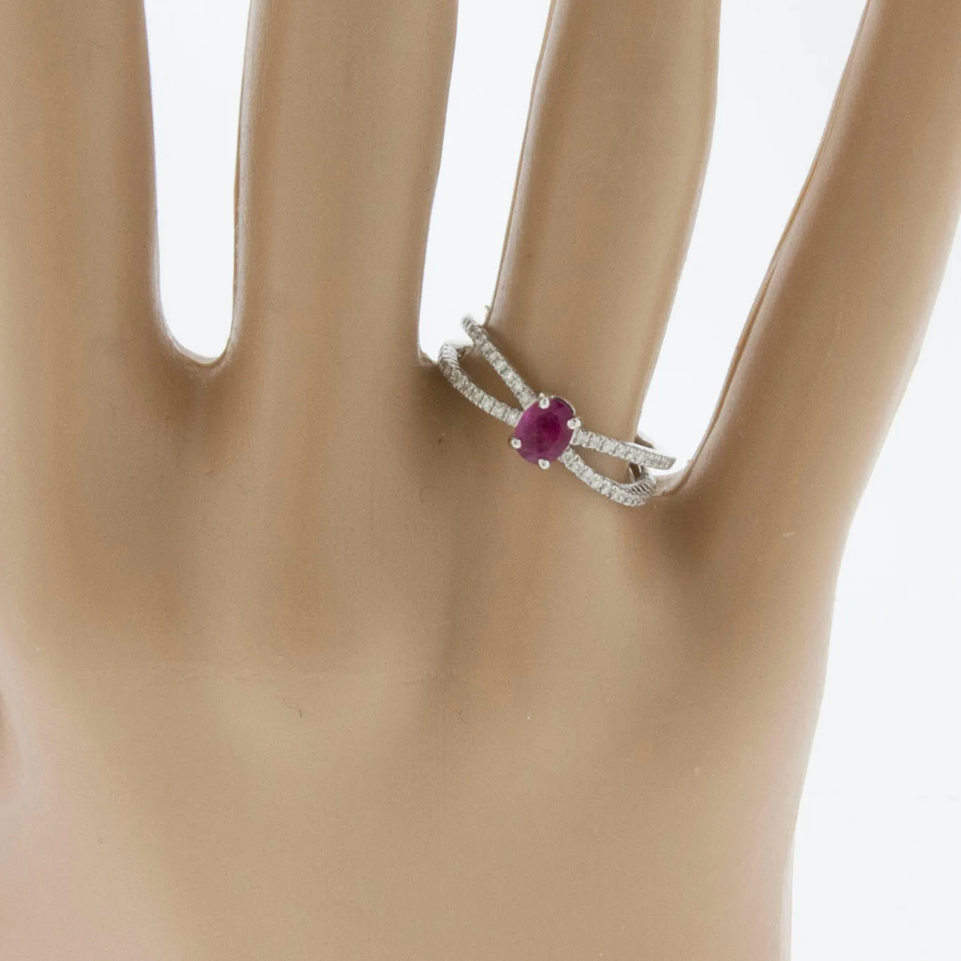 Oval Red Emerald with Diamond Split Shank Ring